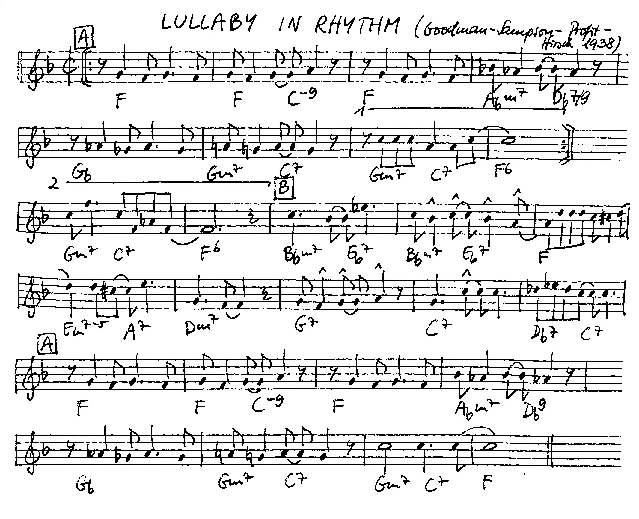 lullaby in rhythm free jazz leadsheet - Courtesy of the Jungle Jazz Band